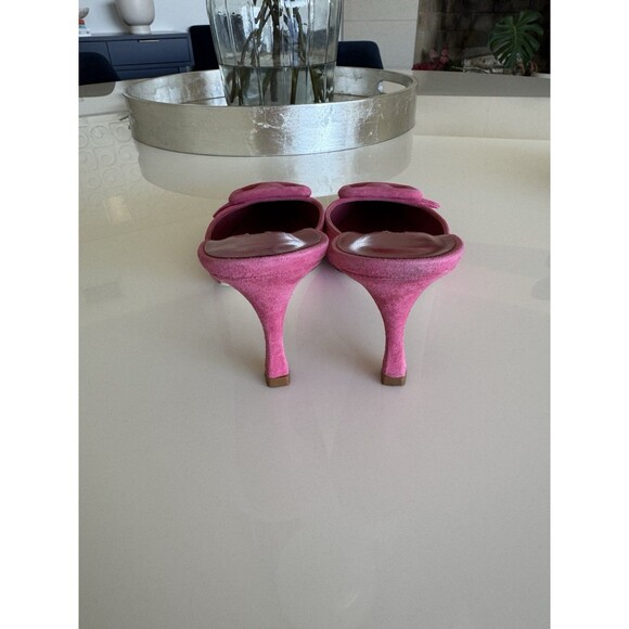 Manolo Blahnik Maysale Pink Suede Mule Kitten Heels Pumps Size EU 37 US 7 - Picture 3 of 9